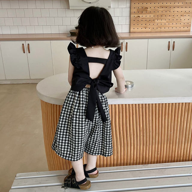 2022 summer girls backless suit children's clothing children's fashion clothing baby girl vest wide-leg pants two-piece set tide