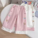 Весенние осенние штаны для девочек, в корейском стиле, тренд сезона, с вышивкой, свободный прямой крой