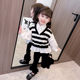 Girls' shirt collar splicing striped flared trousers suit 2023 spring and autumn new girl fashion casual two-piece suit