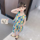 Girls' suit summer net red foreign style plaid thin section Korean version of floral fashionable children's fashion lace children's summer dress