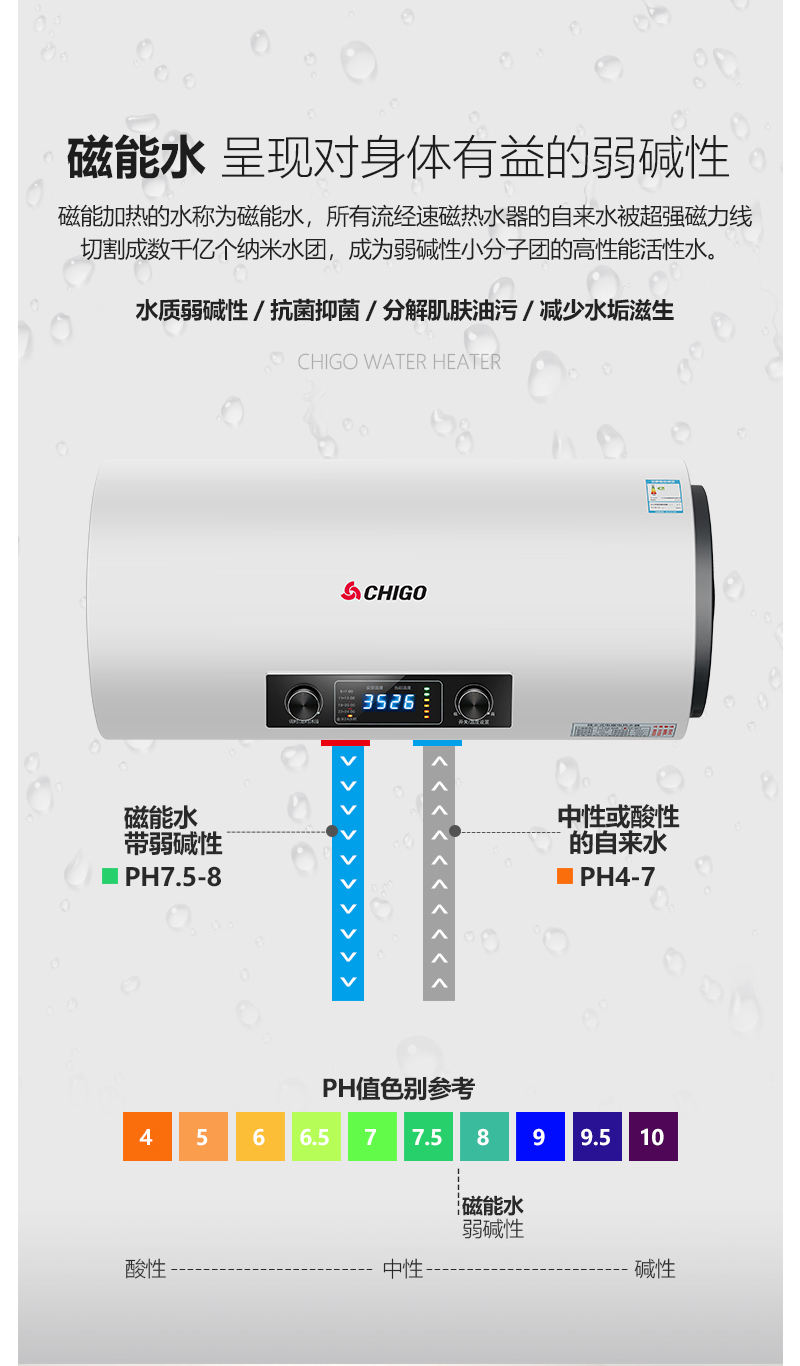 bình nóng lạnh sơn hà Chigo / Chigo Máy nước nóng năng lượng từ điện gia dụng lưu trữ nước loại phòng tắm tắm nước nóng tắm 50/60 lít giá máy nước nóng lạnh