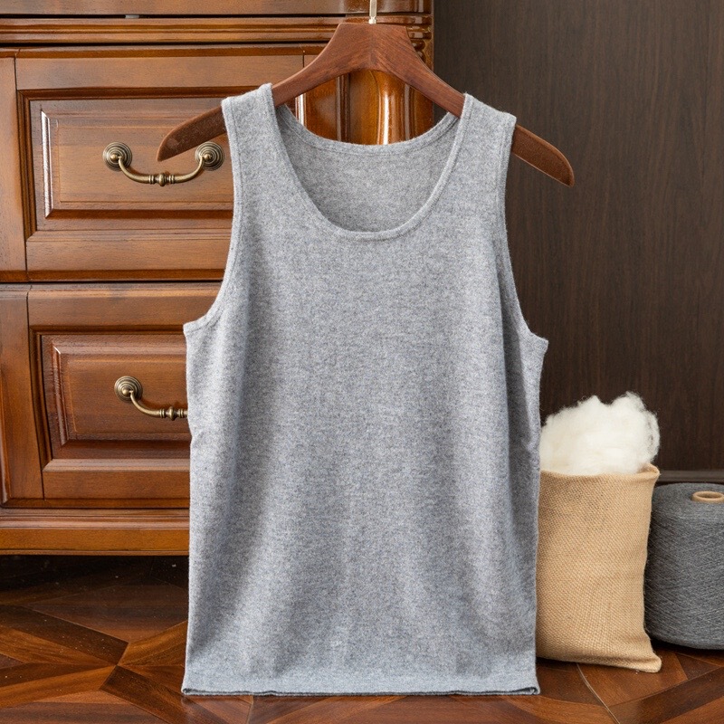 Men's 100% Cashmere Round Neck Underwear for Autumn and Winter, Warm, Simple, Close-Fitting Knitted Vest, Casual Camisole