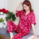 Mùa xuân và mùa hè băng lụa ngắn tay quần pyjama phụ nữ mỏng lụa rời phụ nữ sexy mùa thu phục vụ tại nhà phù hợp với phụ nữ - Giống cái