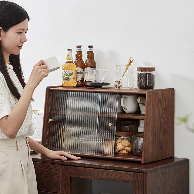 The preferred solid wood side cabinet household kitchen cabinet desktop storage rack table R-side glass bowl coffee cabinet.
