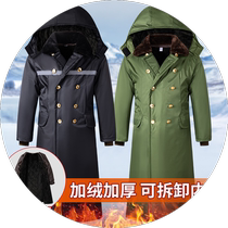 Military coat of arms winter thickened male and female new security cold storage anti-cold clothes Northeastern cotton padded jacket Military cotton green coat lengthened section