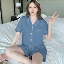 2021 new pajamas ladies summer cotton short sleeve thin net red explosive cute large size home clothing set