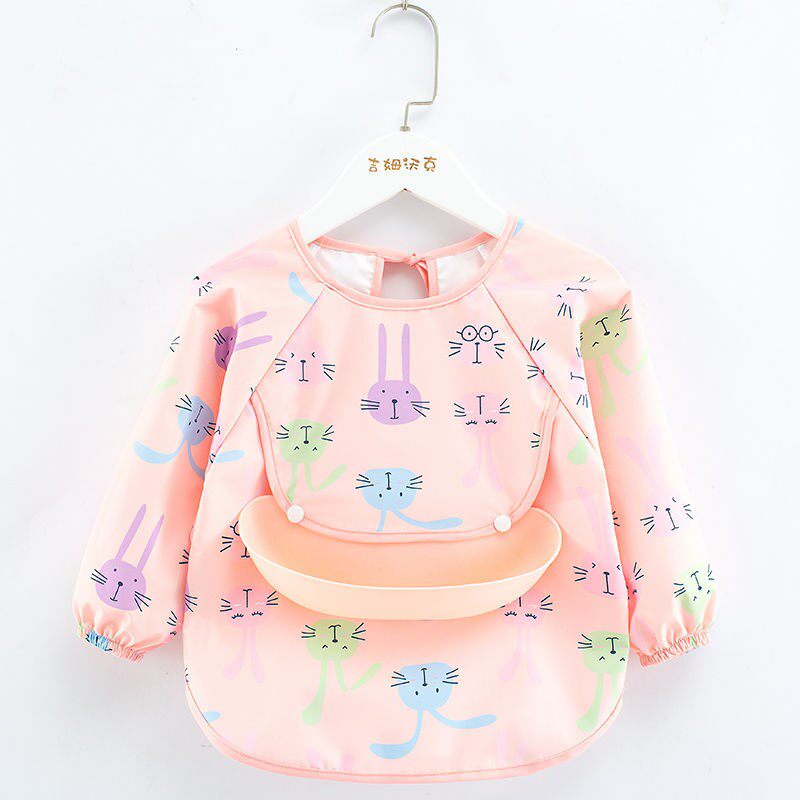 Baby Dinner Bib Pocket for children Waterproof Anti-Dirty Autumn Winter Long Sleeve Baby Silicone Bib Hood for men and women Anti-wearing protective clothing