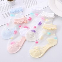 Children Summer ultra-thin Breathable Crystal Socks Ice Silk Short Socks 1-3-5-7-9-year-old male and female transparent silk stockings