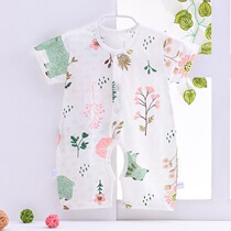 Baby Conjoined Clothes Bamboo Fiber Pyjamas Newborn Khaclothes Air Conditioning Suit Woman Short Sleeve Thin male baby pure cotton summer