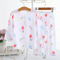 Summer Childrens pyjamas Mianlin 70% Sleeveless boy girl baby Childrens cotton silk Air conditioning Home Clothing Thin Suit