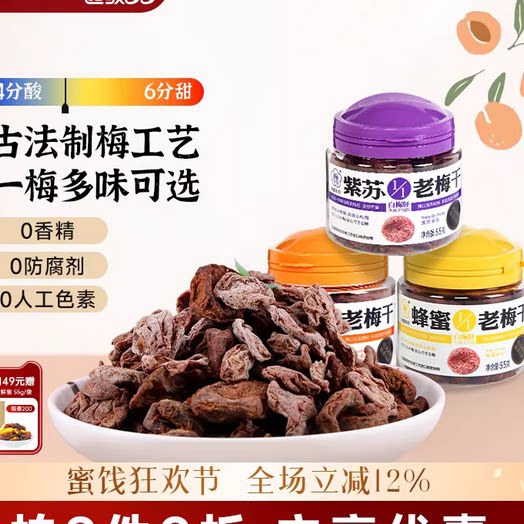 【梅饴馆】1/1老梅干55g/罐青梅子话梅干酸无核蜜饯果脯零食开车