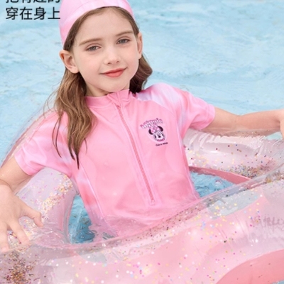 迪士尼童装儿童时尚拼接防晒泳衣