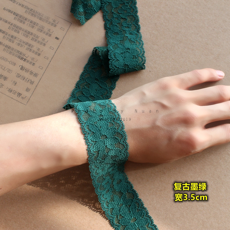 Retro ink green thickened elastic lace floral lace polo clothes roller side neck necklace Decorative Clothing Bouquet Accessories Lace
