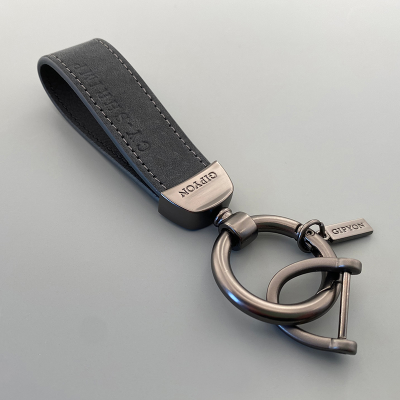 First-Layer Cowhide Keychain Creative High-End Car Keychain for Men and Women Genuine Leather Lanyard Horseshoe Buckle Car Key Pendant