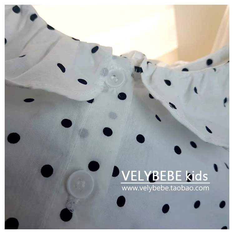 Spot 20 Hàn Quốc thu mua quần áo trẻ em của phụ nữ Xia Bo chấm anh đào xếp ly ren cổ lớn áo sơ mi cotton trắng đỏ xanh - Áo sơ mi