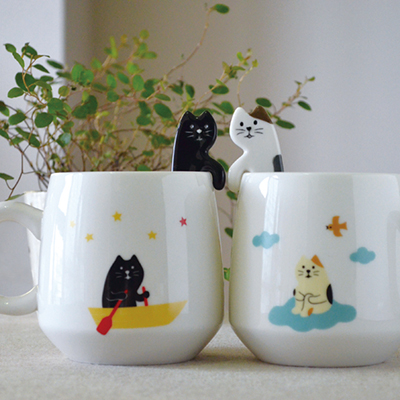 Day Single Decole Kitten Ceramic Mark Cup Concombre Kitten Boating Blue Sky White Cloud Kitten Cup
