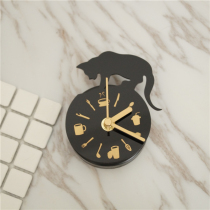 Modern minimalist style black kitten silhouette small wall clock cat walking kitchen small clock wall decoration pendant