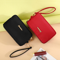 Fabric three zipper long mobile phone bag horizontal wallet ID key bag hand in hand bag can hold 6 5