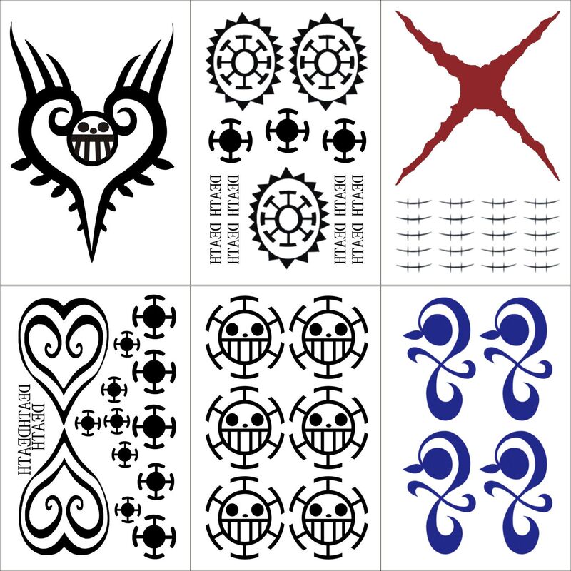 One Piece Tattoo Stickers Luffy Shichibukai Doflamingo Roronoa Zoro Orange Windmill Arm Thumb English