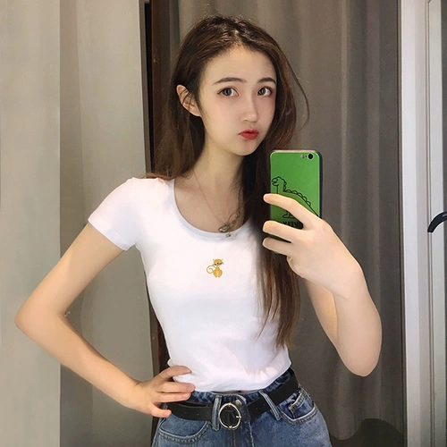 Летняя хлопковая белая футболка с коротким рукавом, 2021 года, в обтяжку, круглый воротник