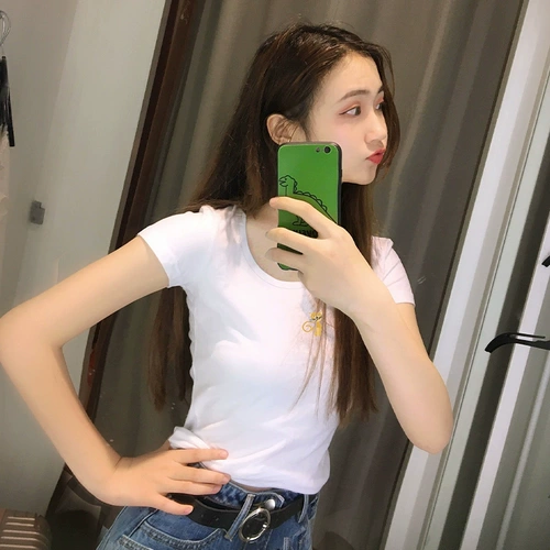 Летняя хлопковая белая футболка с коротким рукавом, 2021 года, в обтяжку, круглый воротник