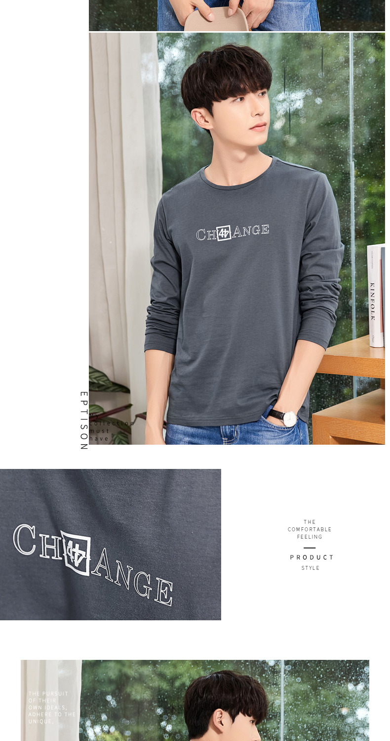 Quần áo Tiancheng 2019 xuân mới nam dài tay áo thun cotton cổ tròn xu hướng Hàn Quốc áo sơ mi đáy áo thun nam form rộng