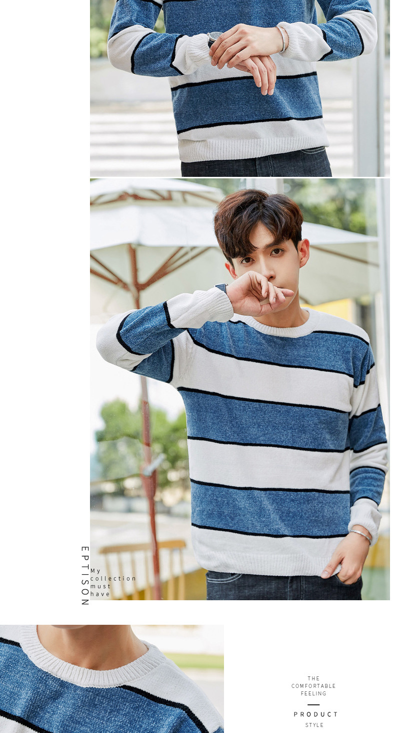 Quần áo Tiancheng 2019 xuân mới áo len dài tay nam triều Hàn phiên bản Hàn Quốc của áo len sọc cổ tròn màu tương phản áo gió