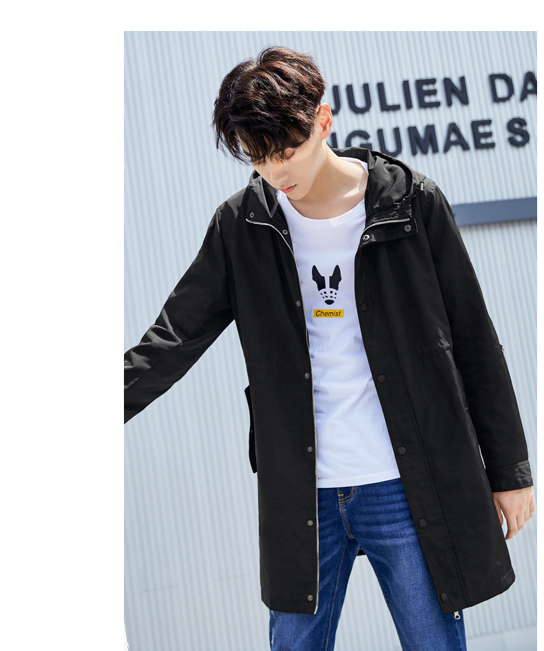 Quần áo Tiancheng 2019 xuân mới xu hướng áo gió nam phiên bản Hàn Quốc của áo trùm đầu dài phần thanh niên áo gió đi nắng nam