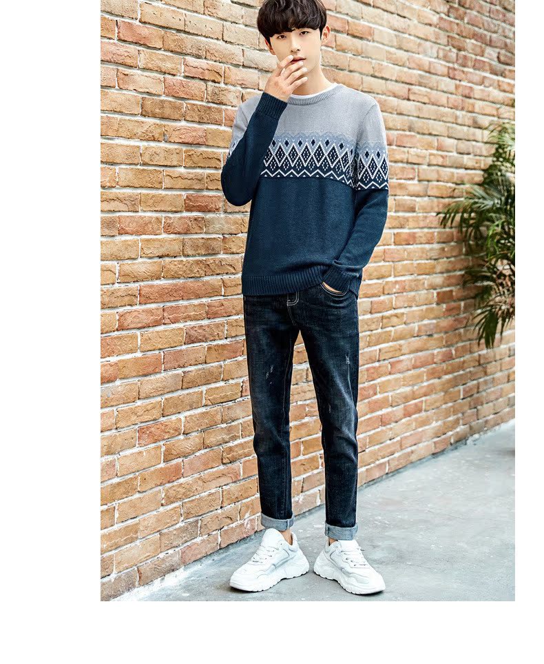 Quần áo Tiancheng 2019 mùa xuân mới cho nam áo len dài tay thiết lập xu hướng phiên bản Hàn Quốc của áo len cổ tròn bên ngoài phù hợp áo len nam cổ lọ