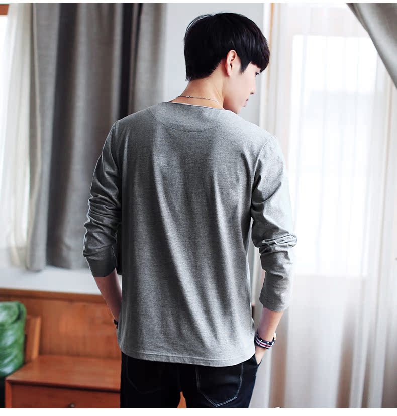 Quần áo mùa xuân Tiancheng nam mới áo thun dài tay Phiên bản Hàn Quốc của áo thun cotton màu tinh khiết xu hướng áo thun mùa xuân áo unisex form rộng