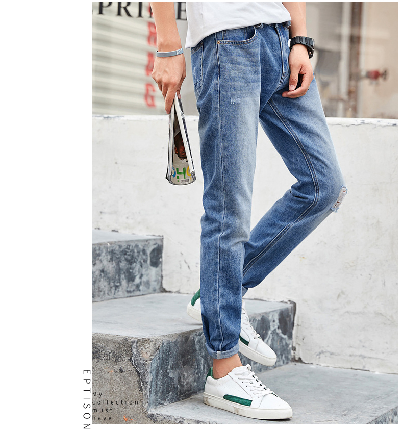 Quần áo Tiancheng 2019 hè mới quần denim nam xu hướng phiên bản Hàn Quốc lỗ khoét màu quần chân trẻ trung quần jean nam