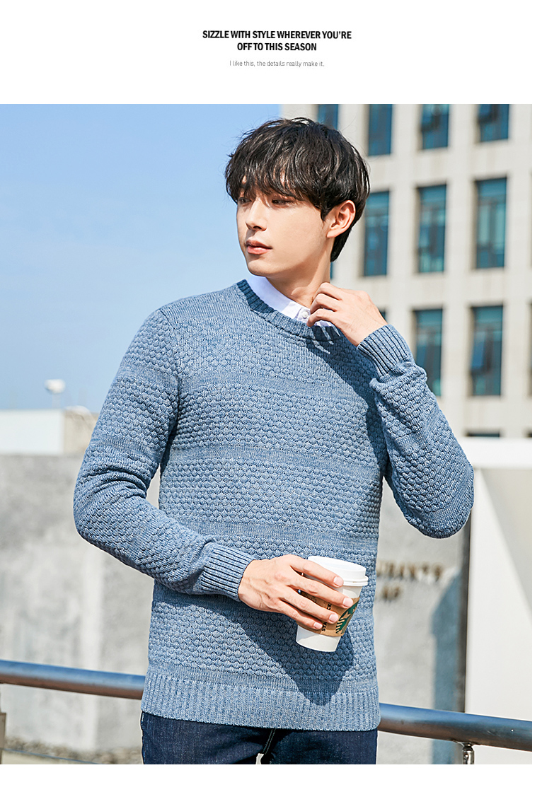 Quần áo Tiancheng xuân mới áo len phiên bản Hàn Quốc của vòng cổ jacquard áo khoác đầu thủy triều áo len nam quần áo thể thao