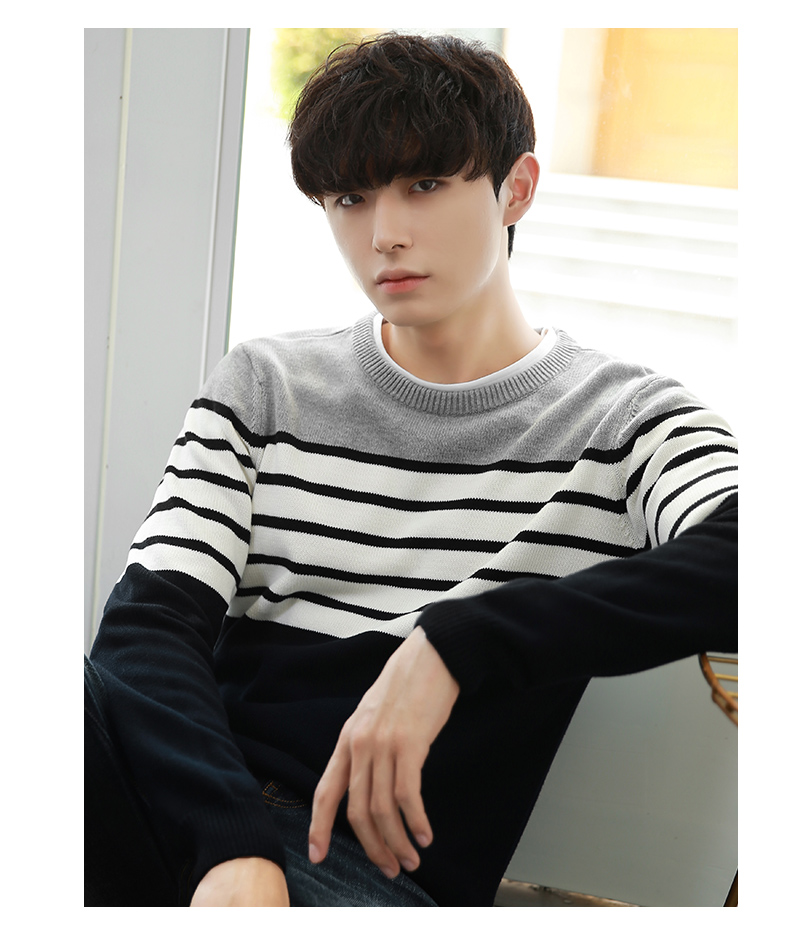 Quần áo Tiancheng 2019 xuân mới áo len nam cổ tròn kéo đầu teen màu học sinh đẹp trai đan áo gile len cho nam