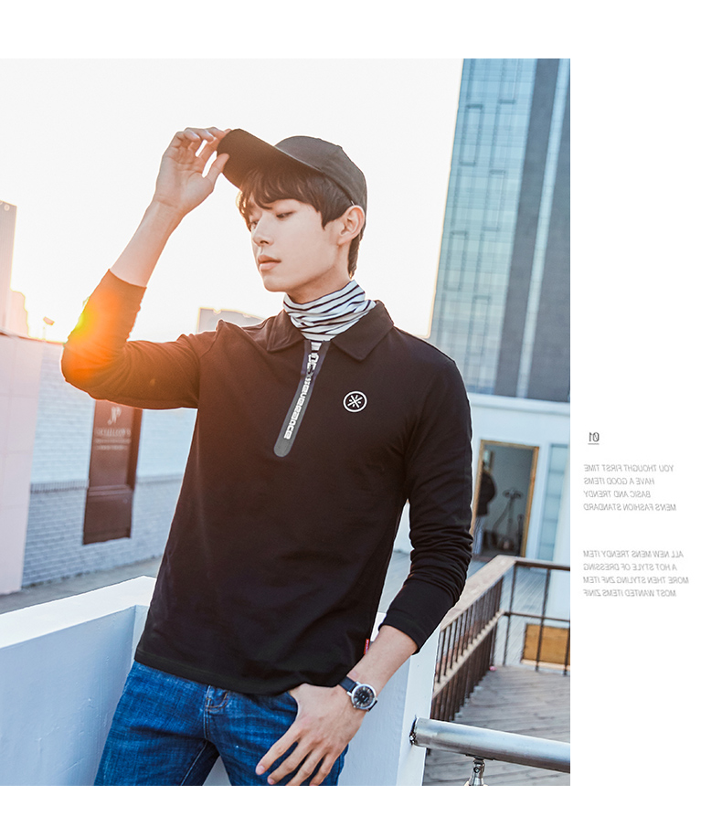 Quần áo Tiancheng 2018 Mùa thu nam Áo thun dài tay Phiên bản Hàn Quốc của áo sơ mi POLO phong cách Hồng Kông áo phông polo