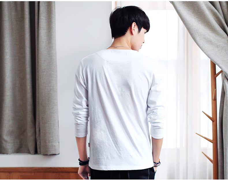 Quần áo mùa xuân Tiancheng nam mới áo thun dài tay Phiên bản Hàn Quốc của áo thun cotton màu tinh khiết xu hướng áo thun mùa xuân áo unisex form rộng