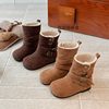 Children's Cotton Shoes, Girls' Snow Boots, Winter Girls' Fashionable and Stylish Two-Wear Boots, Melard Fleece-Lined Warm Leather Boots