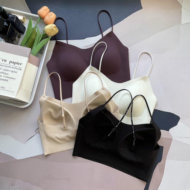 Rugan 6035A Cloud-Like Skin One-Piece Comfortable Seamless Liquid Foundation Cross-Back Bra with Fixed Cups and Short Vest
