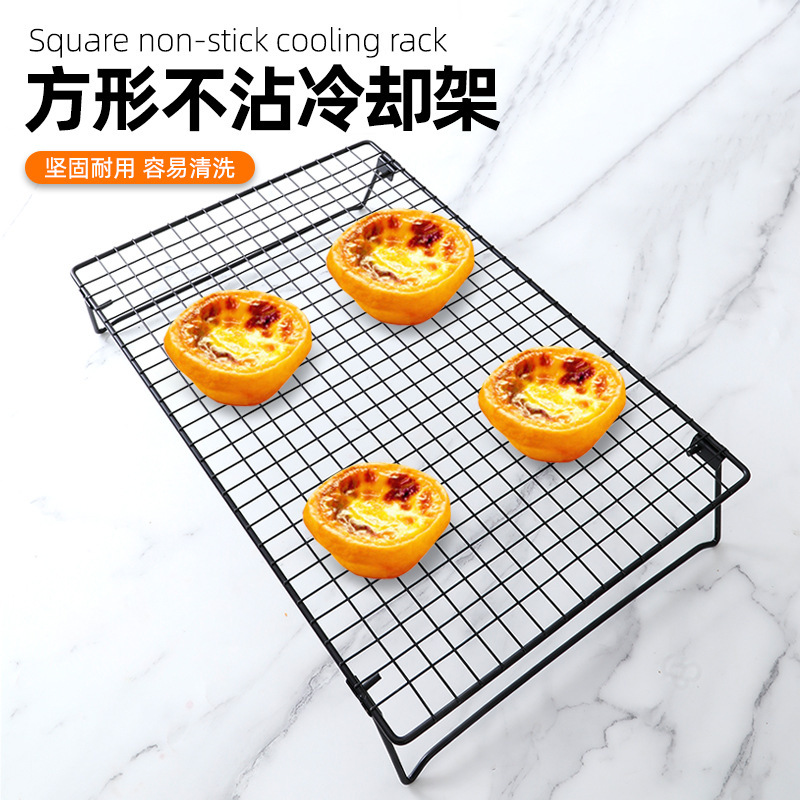 Foldable Notebook Grill Rack, Cake Cooling Rack, Bread and Mooncake Cooling Rack, Black Non-Stick Grill Net