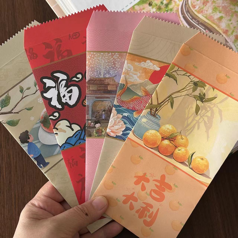悠礼客#可定制信封中式百元动漫手绘国潮新年祝福红包信封