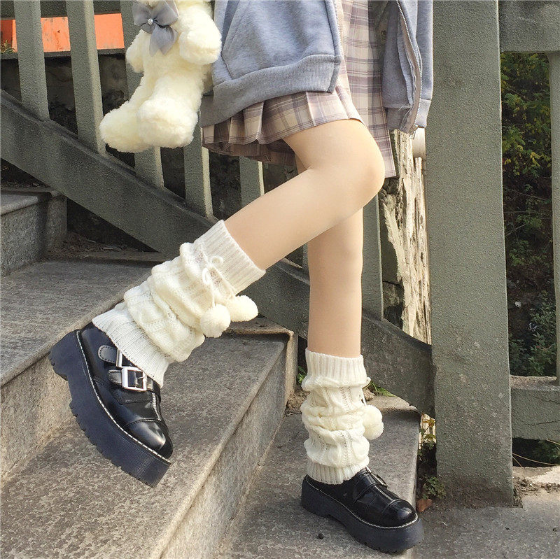 Japanese Soft Sister Lolita Female Cover Sleeve Student JK Uniform Knitted Thick Warm Leg Cover Winter