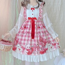 Han Mushrooms Cool {Spot} ~ Japanese Soft Sister Original Design Lolita Strawberry Xiong Yanzong jsk harness with dress and dress