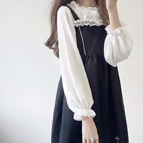 Japanese chiffon short section transparent lolita soft sister basic section all-match one-piece collar fungus ruffle base shirt