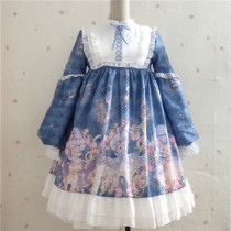 Korean mushroom cool{spot}~Factory original design Japanese Lolita Magic Cat heavy industry dress OP long-sleeved dress