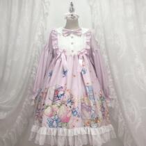 Korean mushroom cool{Spot}~Original design Japanese sweet Lolita Greedy Rabbit dress Long-sleeved OP dress female