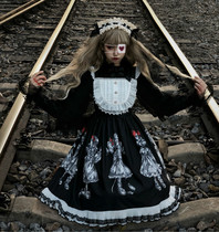 Han Mushrooms Cool {Spot} ~ Factory Original Design Lolita Tiling Puppet Gothic Dark Black Ensemble Harnesses Jsk Dress Dress