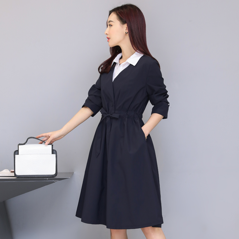 Windcoat hai mảnh thiết lập năm 2019 mùa xuân váy mới áo của phụ nữ Hàn Quốc phiên bản của 100 gói áo khoác thủy triều dài eo mỏng của phụ nữ