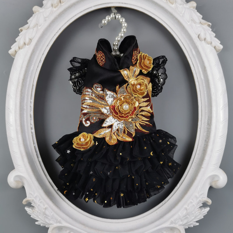 Black three-dimensional embroidery pet cheongsam, teddy, cat, bichon, bullfighting, Yorkshire, dog, autumn and winter clothes
