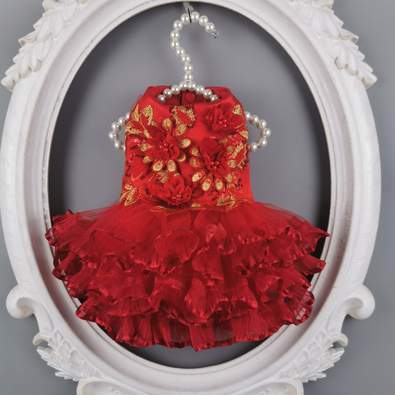 Private pet hand-made fungus side pet cheongsam dog clothes teddy bear autumn and winter clothes pet autumn and winter clothes