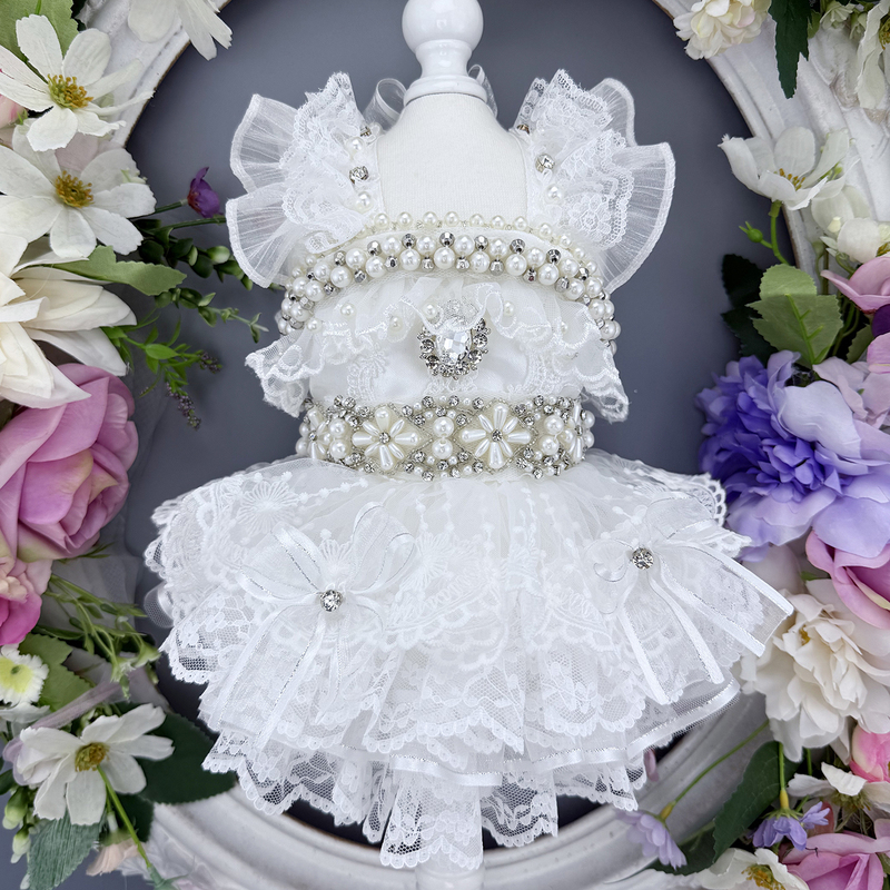 Handmade White Moonlight Pet Wedding Dress for Teddy, Bichon, Pony, Dog, Fashionable Dress for Small Dogs, Spring and Autumn Clothes