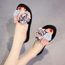 One word beach slippers women 2019 new fashion flower sandals seaside resort slippers 35-40 41 42 yards